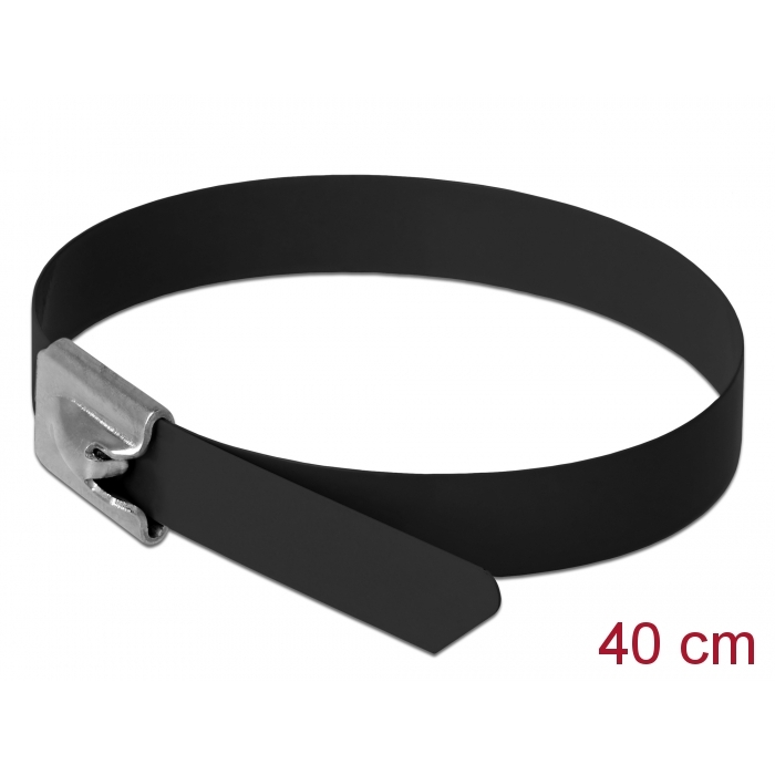 Delock Rozsdamentes Acél Kábelkötegek Hossza 400 x Szélesség 7,9 mm fekete 10 db. (18815) (18815)