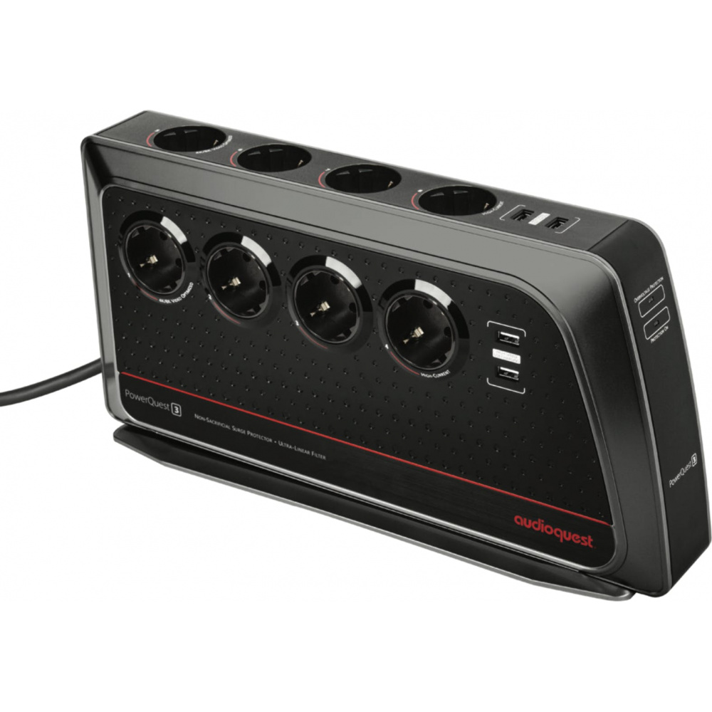 AudioQuest PowerQuest PQ-3 túlfeszültség védő - elosztó 8db Schuko/4db USB (PQ3EU)