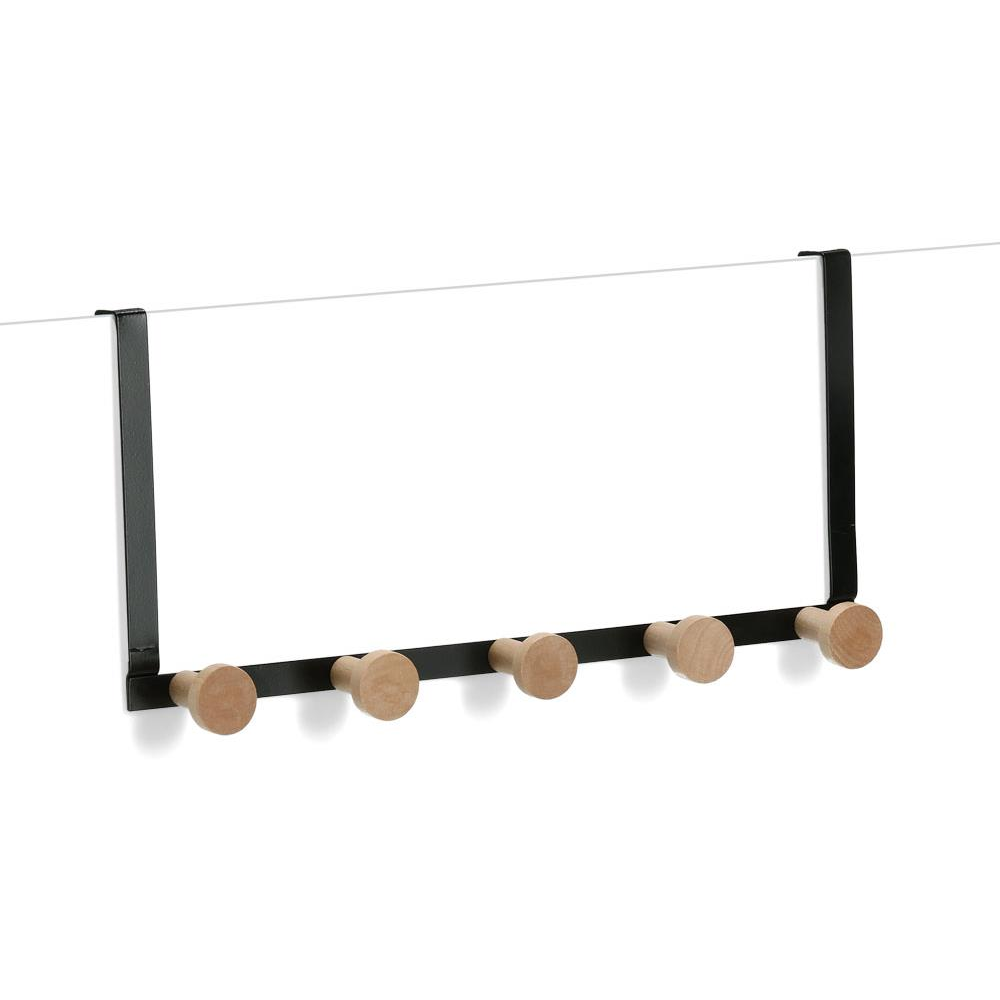 Zeller Ajtóra akasztható fogas, 5 kampó, fekete, 37,5×9×18 cm (13837)