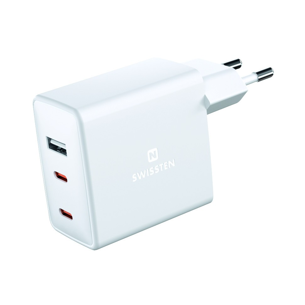 Swissten Power Delivery 2x USB-C / USB-A Hálózati töltő - Fehér (70W) (22054100)
