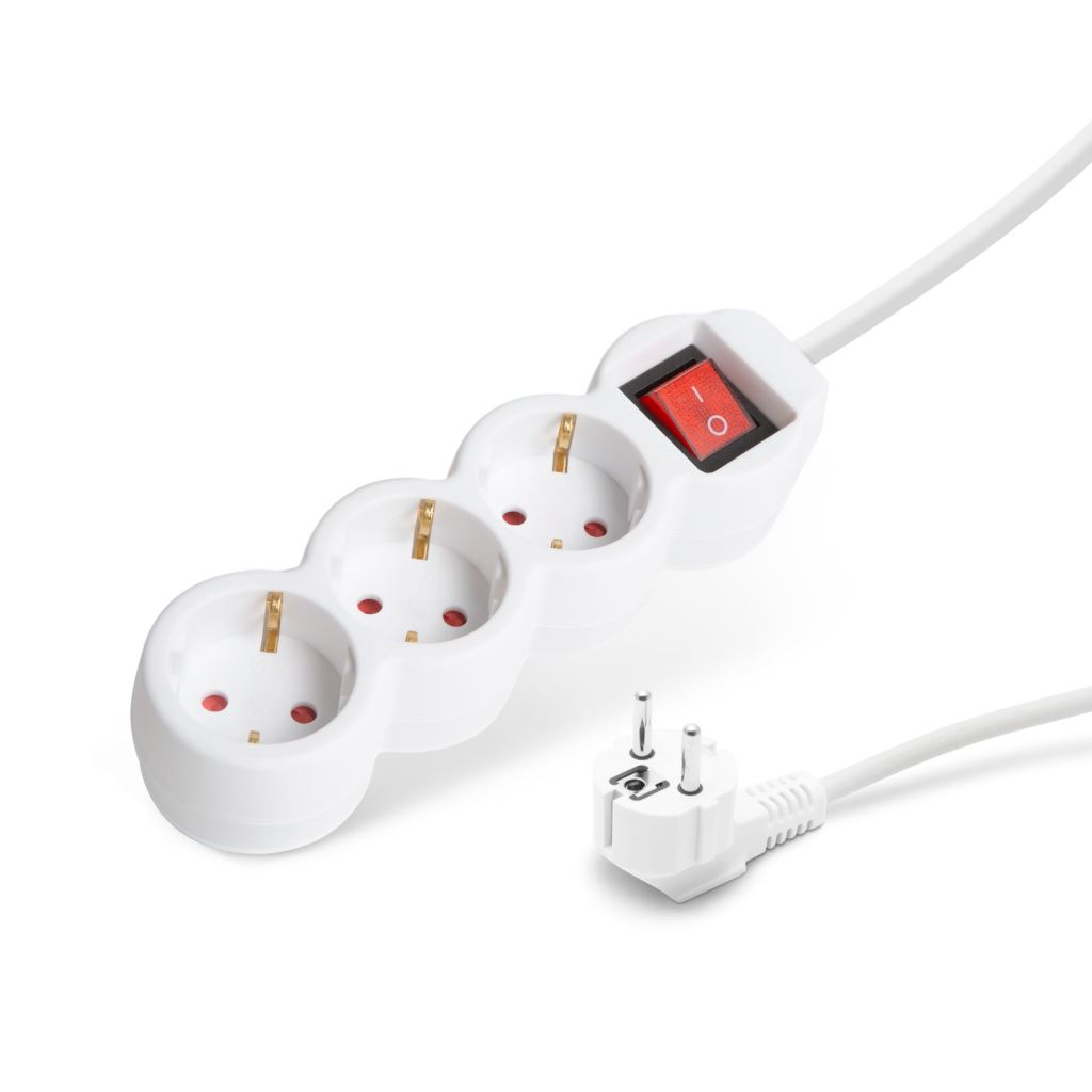 Delight hálózati elosztó 3 aljzat 1.5m kapcsolós fehér (20221) (d20221)