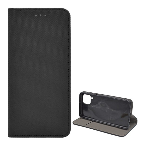 Tok álló, bőr hatású (FLIP, oldalra nyíló, asztali tartó funkció, rombusz minta) FEKETE [Samsung Galaxy M22 (SM-M225F)] (5996591089386)