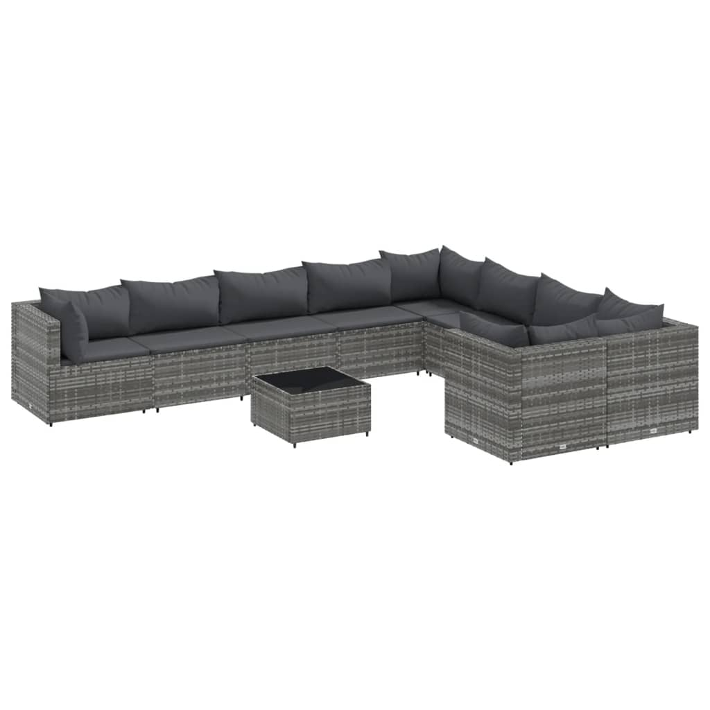 10 részes szürke polyrattan kerti ülőgarnitúra párnákkal (3308322)