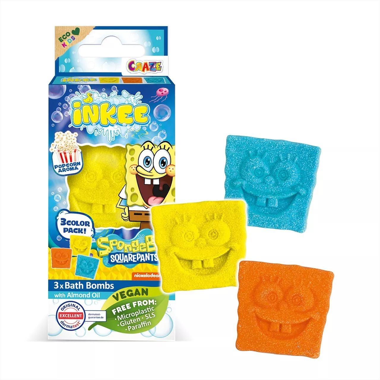 Craze Inkee 3 darabos popcorn illatú vegán fürdőbomba szett - Spongyabob (48740EN)