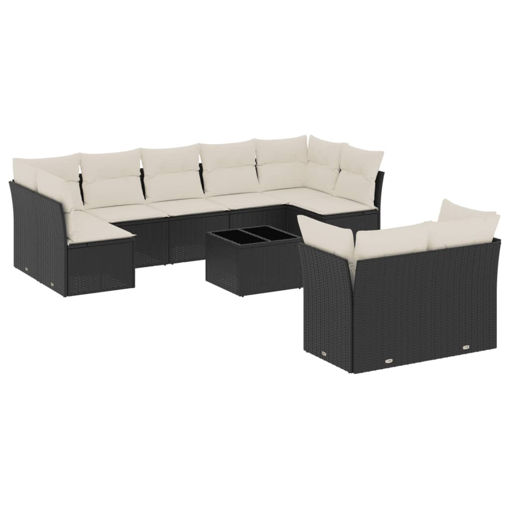 10 részes fekete polyrattan kerti ülőgarnitúra párnákkal (3218156)