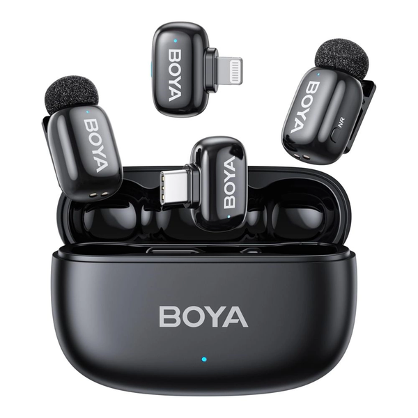 BOYA Mini 2 - 2 adó + 2 vevő (USB-C és Lightning) + 1 töltőtok fekete