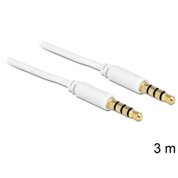 AUDIO KABEL MINIJACK 3.5MM M/M 4 PIN 3M BÍLÝ PRO IPHONE DELOCK