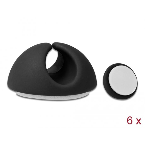 DELOCK Kabelhalter Set selbstklebend 6 Stück schwarz