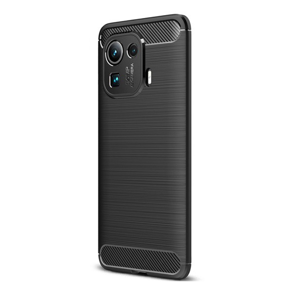 Szilikon telefonvédő (közepesen ütésálló, légpárnás sarok, szálcsiszolt, karbon minta) FEKETE [Xiaomi Mi 11 Pro 5G] (5996591084053)