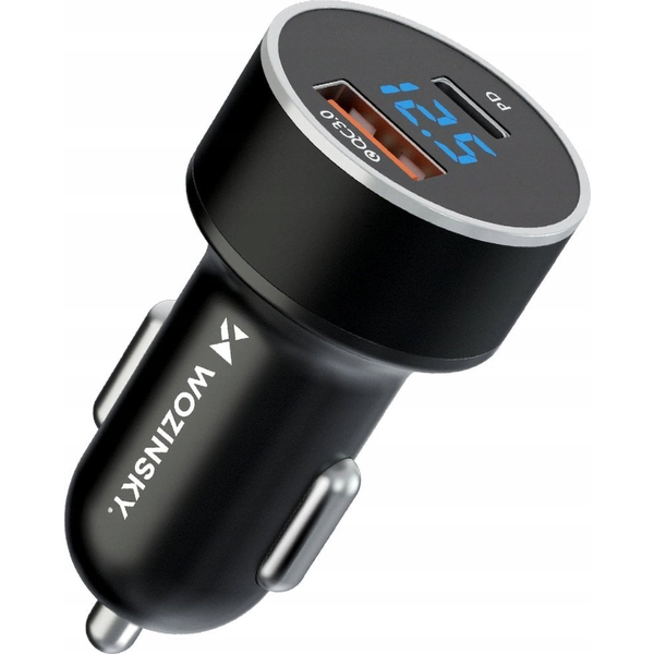USB-C USB-A 36W avtopolnilec za vžigalnik, črn