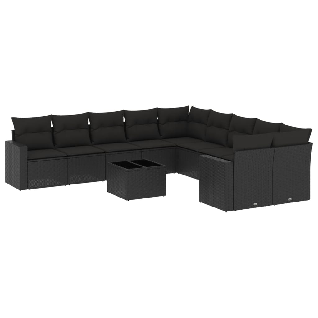 11 részes fekete polyrattan kerti ülőgarnitúra párnákkal (3251852)