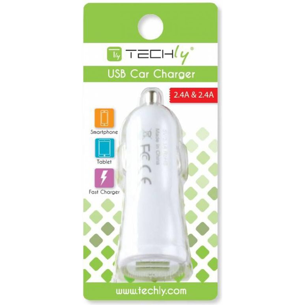 Techly IUSB2-CAR2-4A2P oplader til mobil enhed Digitalt kamera, MP4, Smartphone, Tablet Hvid Automatisk