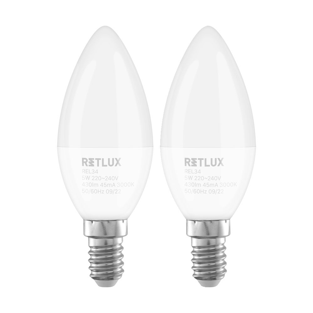 Retlux REL 34 LED C37 izzó 5W 430lm 3000K E14 - Meleg fehér (2db) (REL 34)