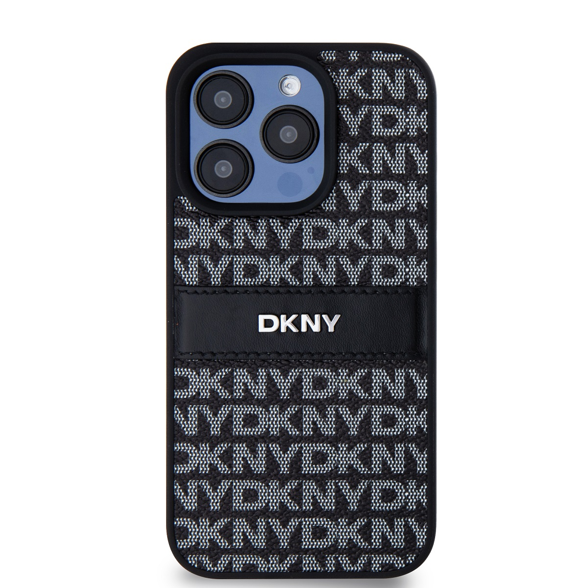 DKNY iPhone 15 Pro Max Ismétlődő mintás PU Bőr Telefon tok - Fekete (DKHCP15XPRTHSLK)