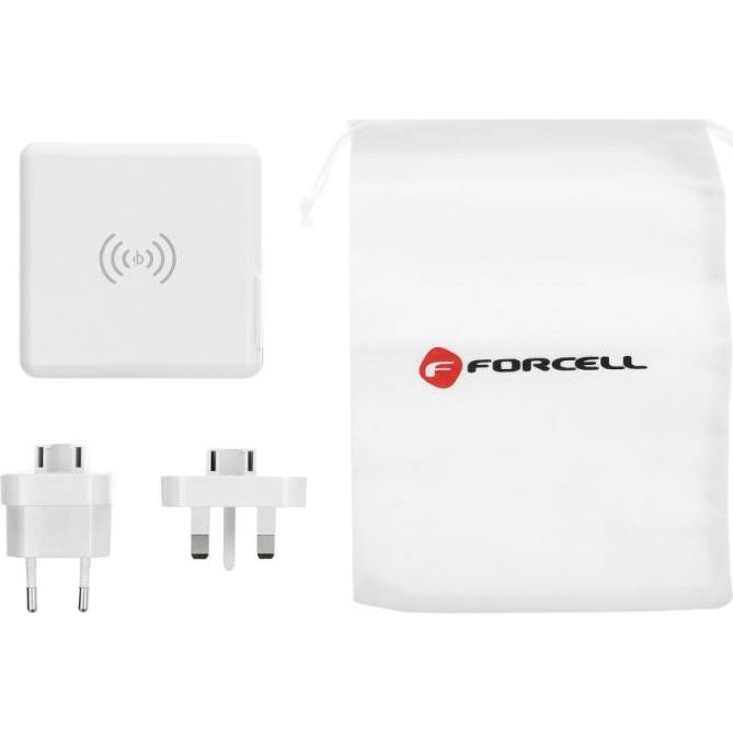 Forcell 4in1 univerzális töltő, külső akkumulátor / power bank vezeték nélküli töltéssel, USB/USB-C, (15W/8000mAh) fehér (5903396072475)