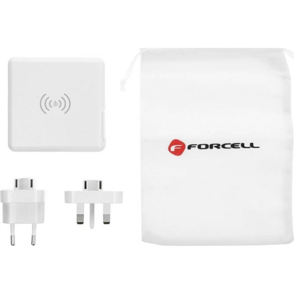 Forcell 4in1 univerzális töltő, külső akkumulátor / power bank vezeték nélküli töltéssel, USB/USB-C, (15W/8000mAh) fehér