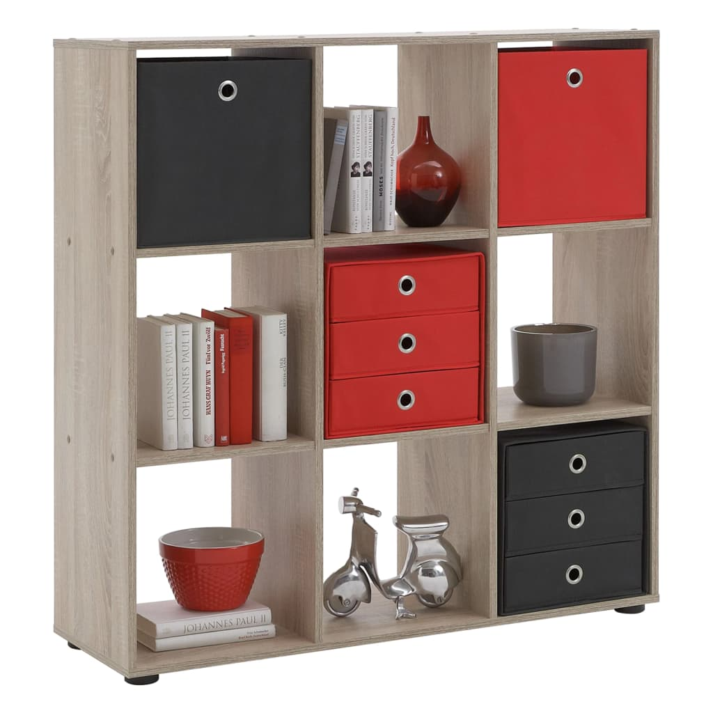 FMD tölgyfa színű állópolc 9 rekesszel (429433)