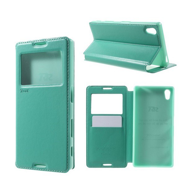 ROAR NOBLE VIEW tok álló, bőr hatású (FLIP, oldalra nyíló, asztali tartó funkció, View Window) VILÁGOSKÉK [Sony Xperia Z5 (E6653)] (5996457585328)