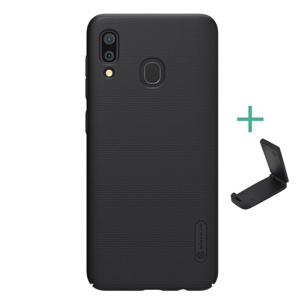 NILLKIN SUPER FROSTED műanyag telefonvédő (gumírozott, érdes felület + asztali tartó) FEKETE [Samsung Galaxy A30 (SM-A305F)] (5996457893201)