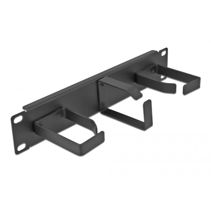 Delock 10” hálózati szekrényekhez kábelkezelő menetpanel 3 fém hurokkal, 1U fekete (66847) (delock66847)