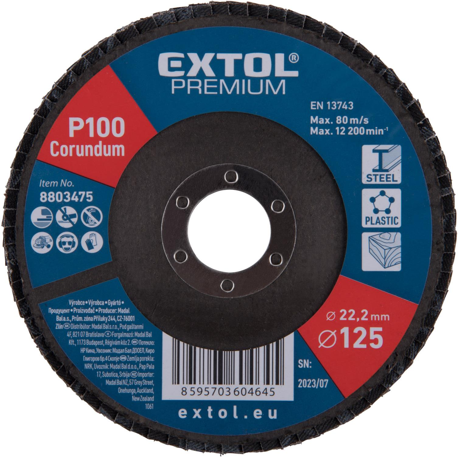 EXTOL PREMIUM 8803475 Lamellás csiszolókorong, korund 125mm, P100 (8803475)