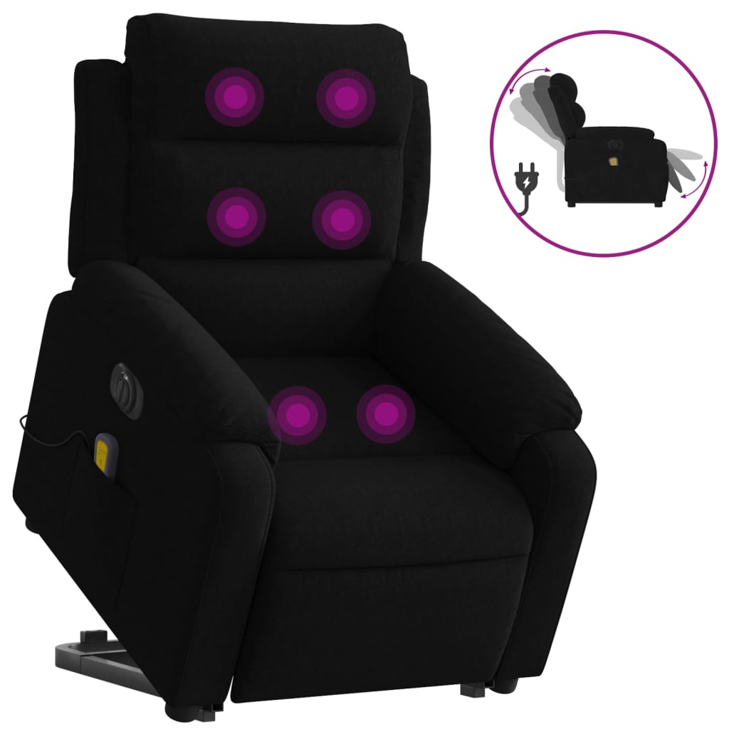 elektromos felállást segítő fekete bársony masszázsfotel (3205131)