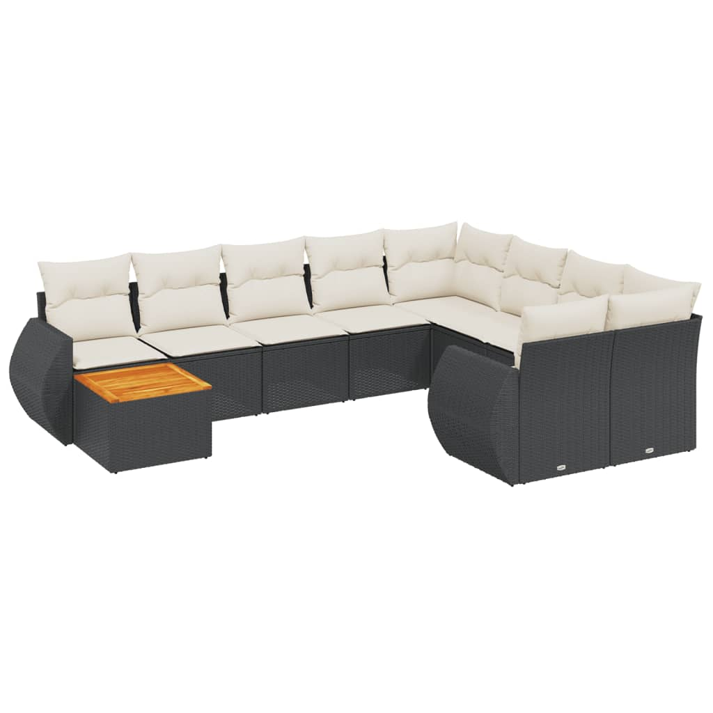 10 részes fekete polyrattan kerti ülőgarnitúra párnákkal (3225167)