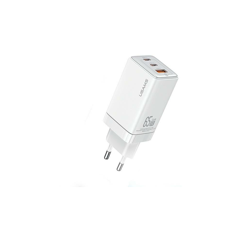 USAMS Sandru 2x USB-C / USB-A Hálózati töltő - Fehér (65W) (CC180TC02)