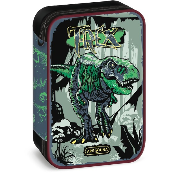 Ученически несесер с един цип на две нива Ars Una T-Rex, Без съдържание, 22 x 16 x 4 см, Многоцветен