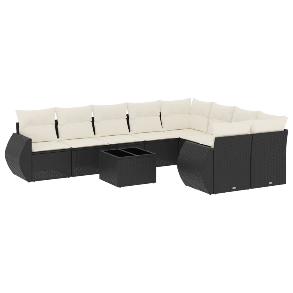 10 részes fekete polyrattan kerti ülőgarnitúra párnákkal (3221845)