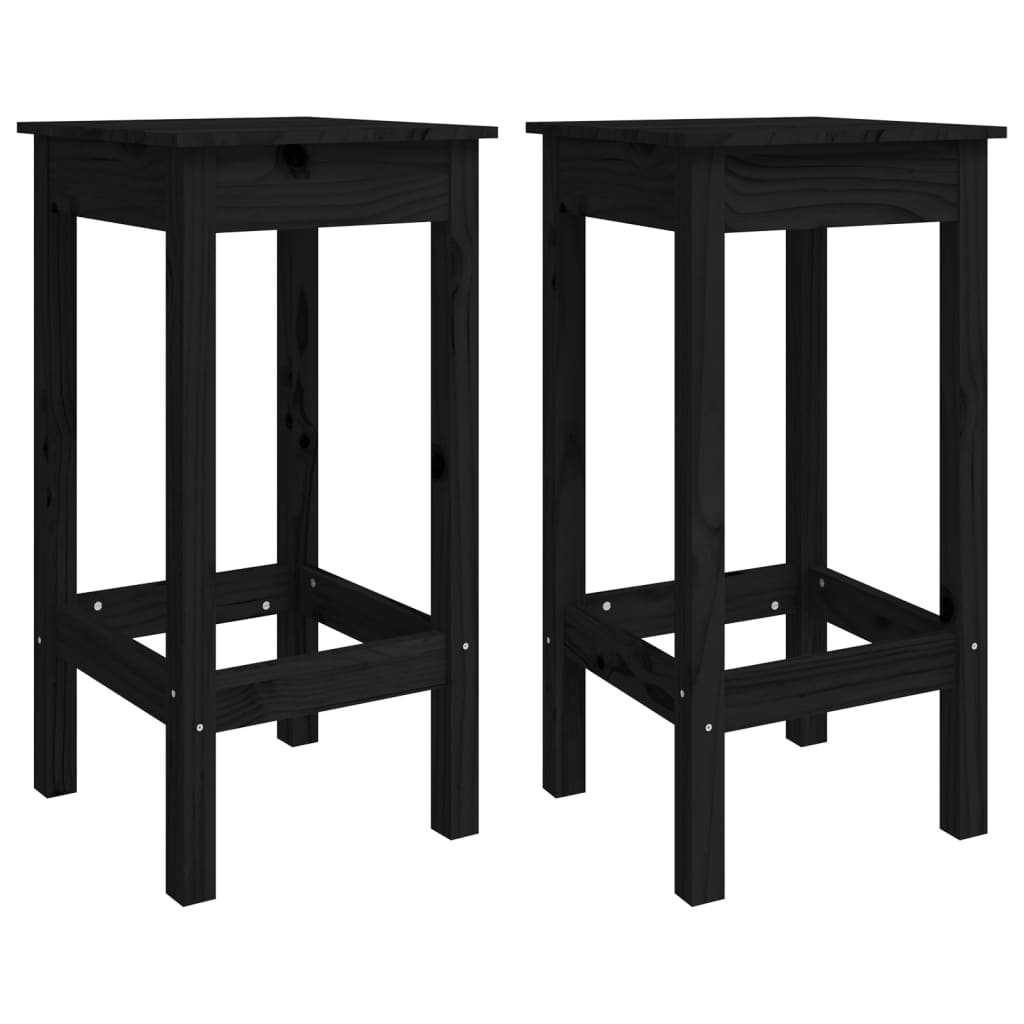 2 db fekete tömör fenyőfa bárszék 40 x 40 x 78 cm (822141)