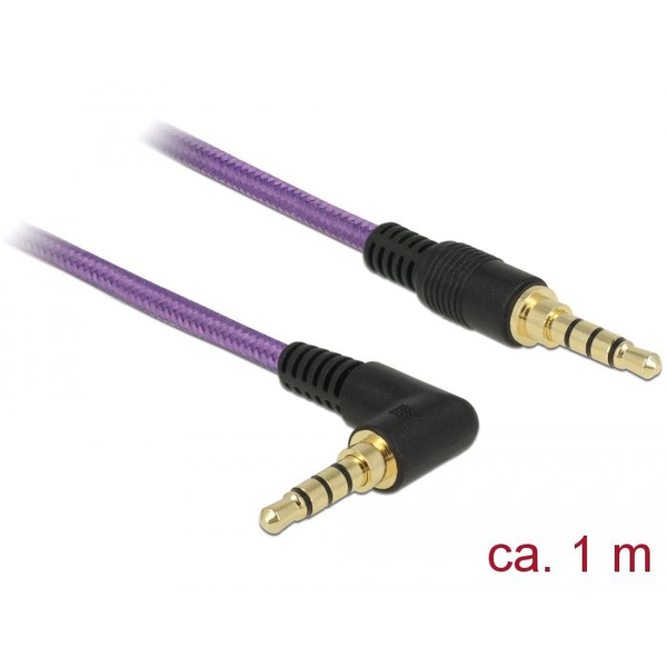 Delock Klinkenkabel 3,5 mm 4 Pin Stecker > Stecker gewinkelt 1 m violett