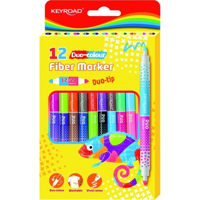 Keyroad Rostirón, filctoll kétvégű készlet 12 db/doboz duo fiber marker 24 klf. szín (KR972435) (KR972435)