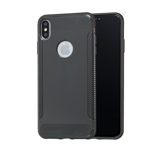 Szilikon telefonvédő (közepesen ütésálló, karbon minta, logo kivágás) SZÜRKE [Apple iPhone XS Max 6.5] (5996457818181)