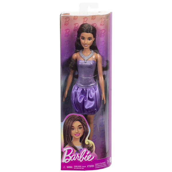 BRUNETTE FASHIONIST BARBIE DOLL WITH PURPLE DRESS AND NECKLACE
