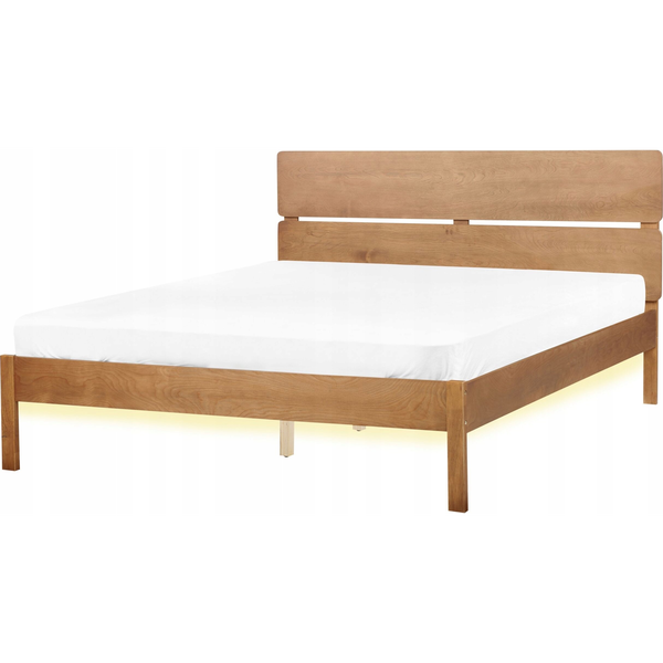Cama Led Con Somier De Listones De Madera Oscura De Caucho Con Cabecero Estilo Rústico Minimalista 160 X 200 Cm Boisset - Marrón