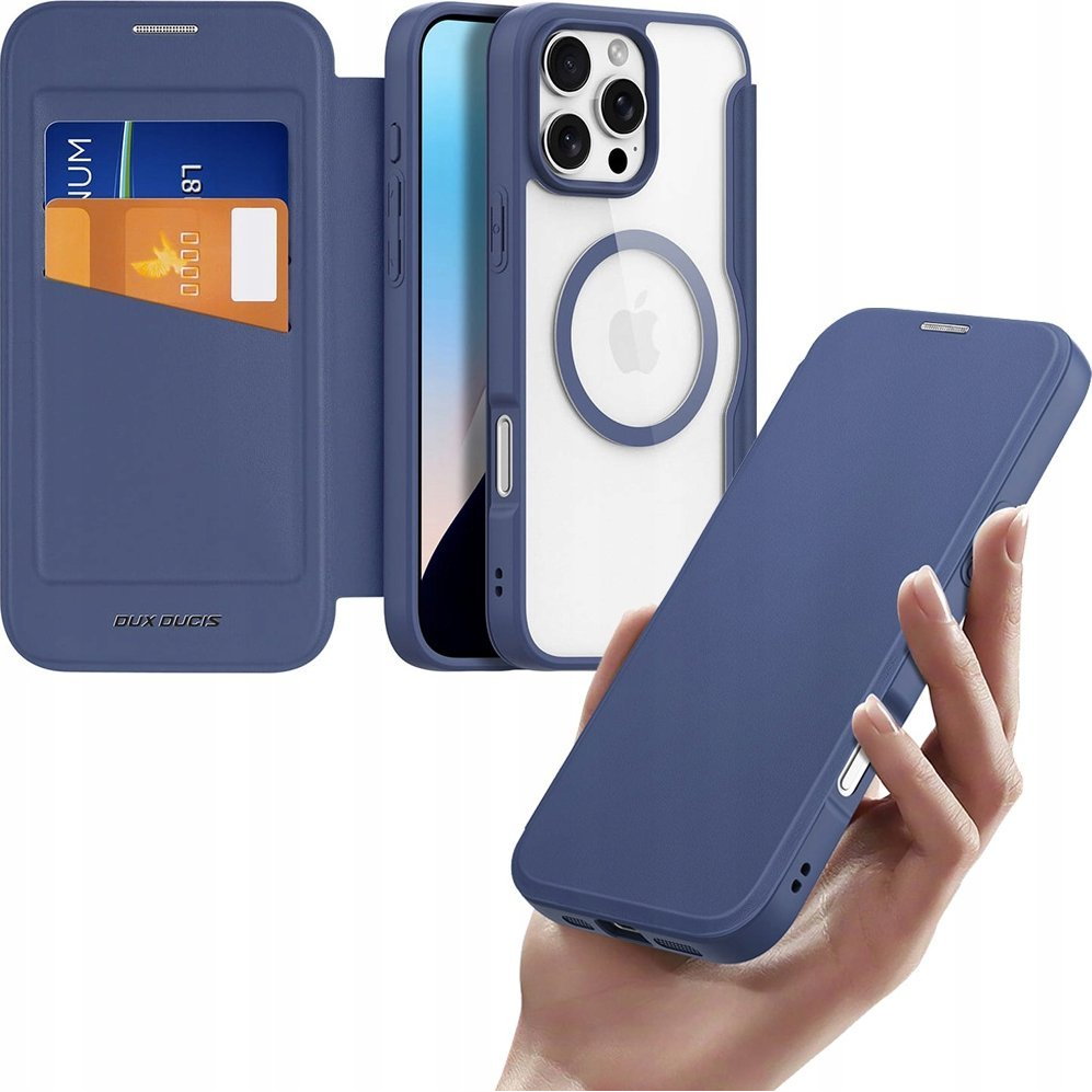 Dux Ducis Iphone 16 Pro Max Skin X Pro Tok Álló, Bőr Hatású Flip, Magsafe, Sötétkék (6934913004524)