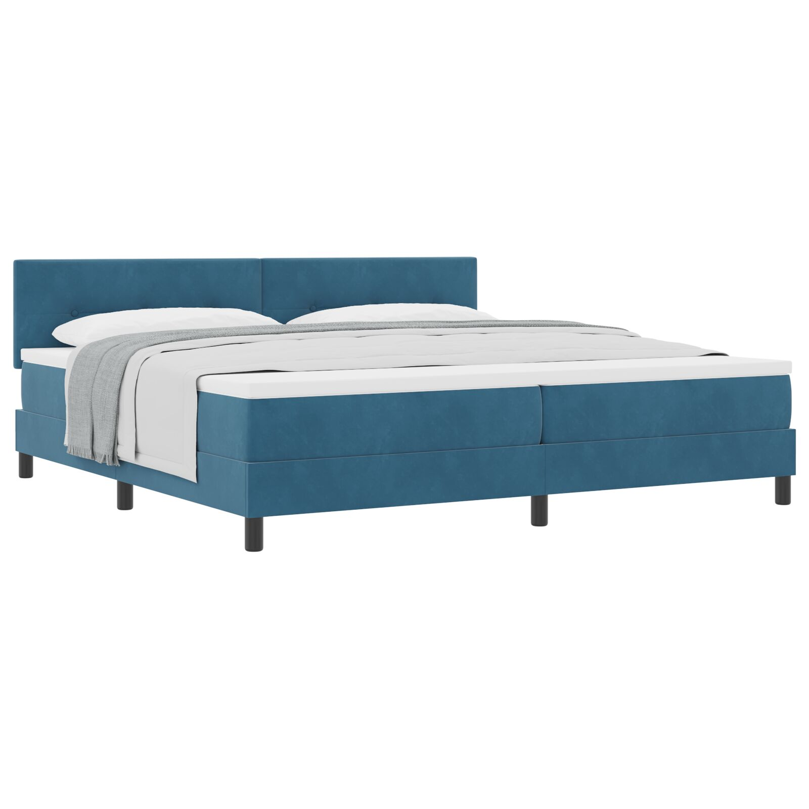 Boxspring Ágy Mattal Sötétkék 200x200 cm Bársony (3339198)