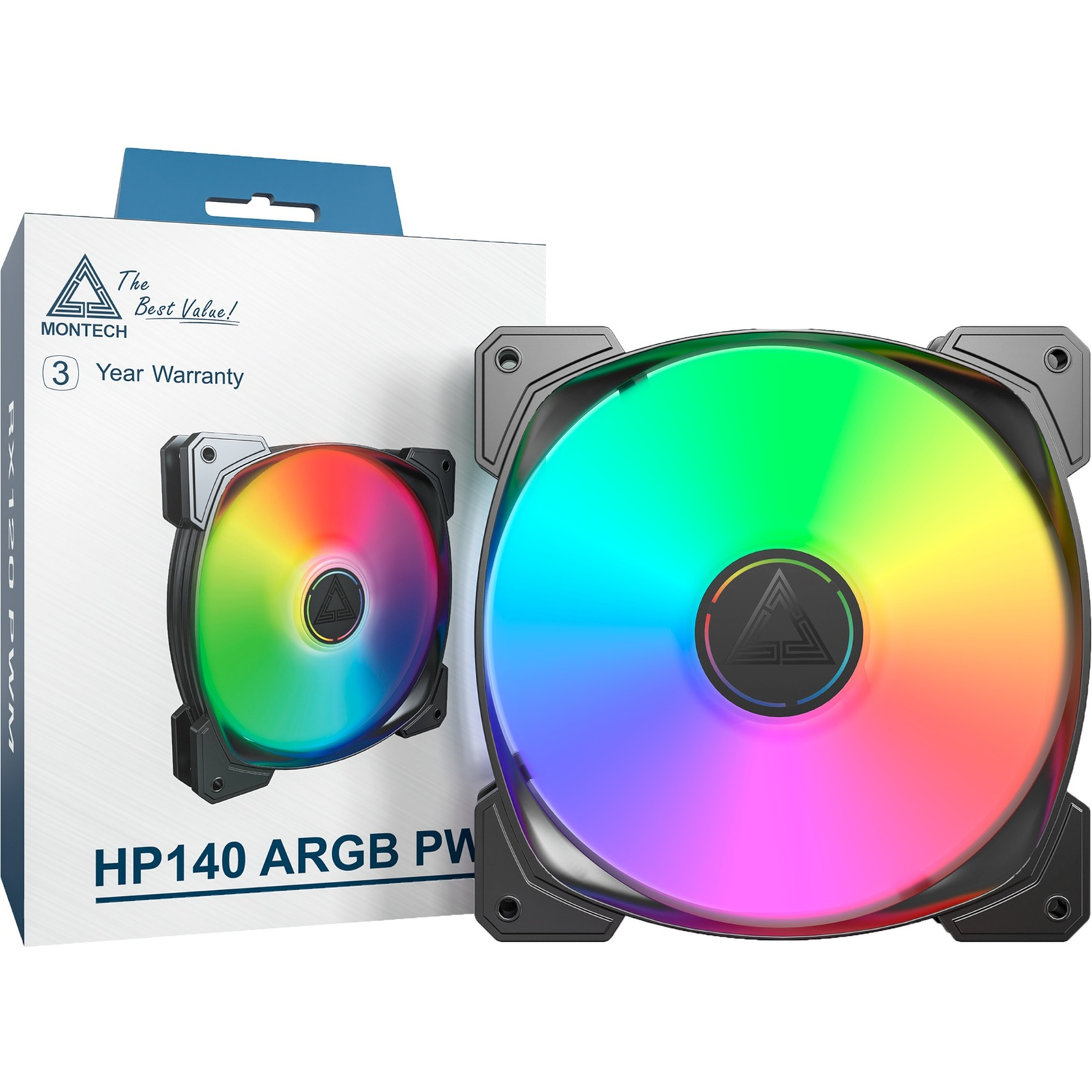 Montech HP140 140mm ARGB PWM Rendszerhűtő ventilátor - Fekete (HP140 ARGB PWM BLACK)