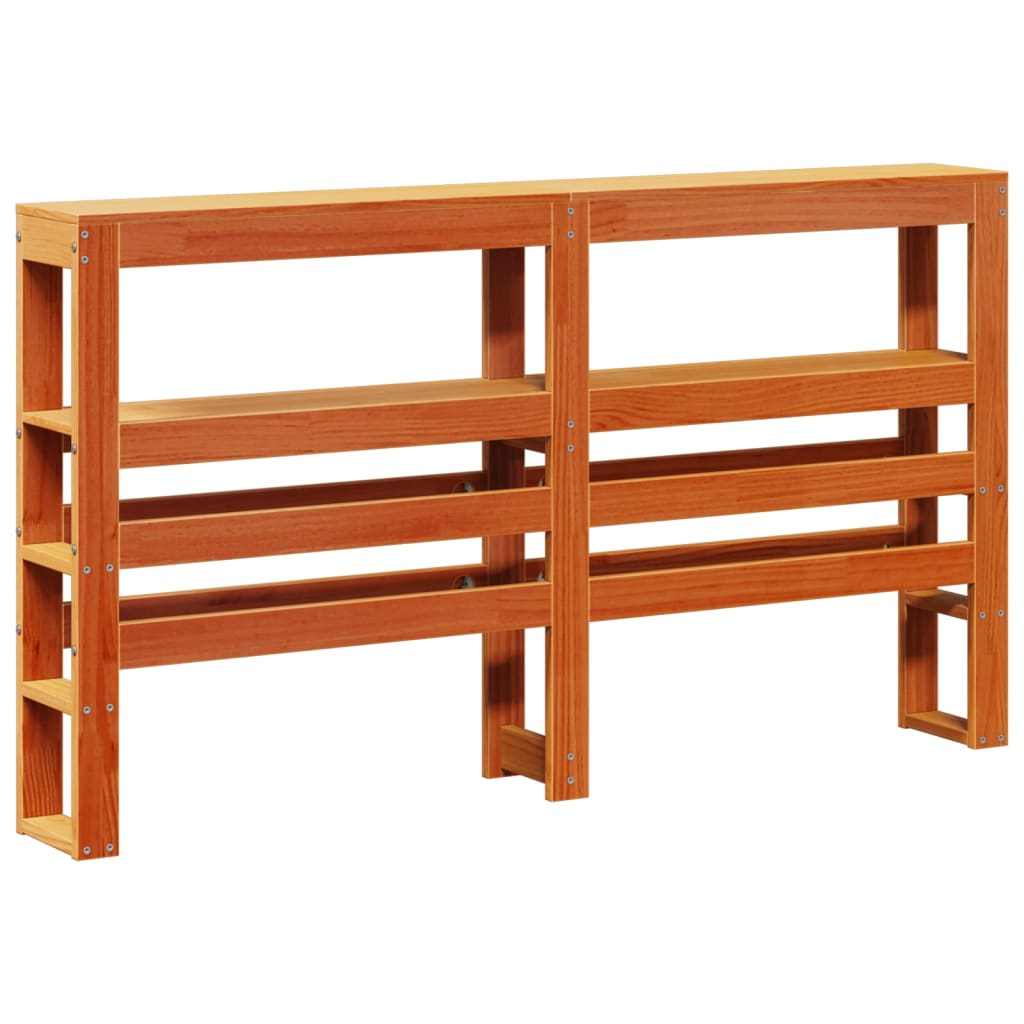 viaszbarna tömör fenyőfa fejtámla polcokkal 135 cm (850889)