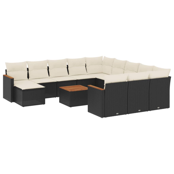 Set mobilier de grădină cu perne, 13 piese, negru, poliratan