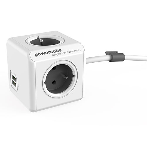 Allocacoc PowerCube Hosszabbító USB-vel 1.5m Fehér/Szürke (BN3003 / 2402GY/FREUPC)