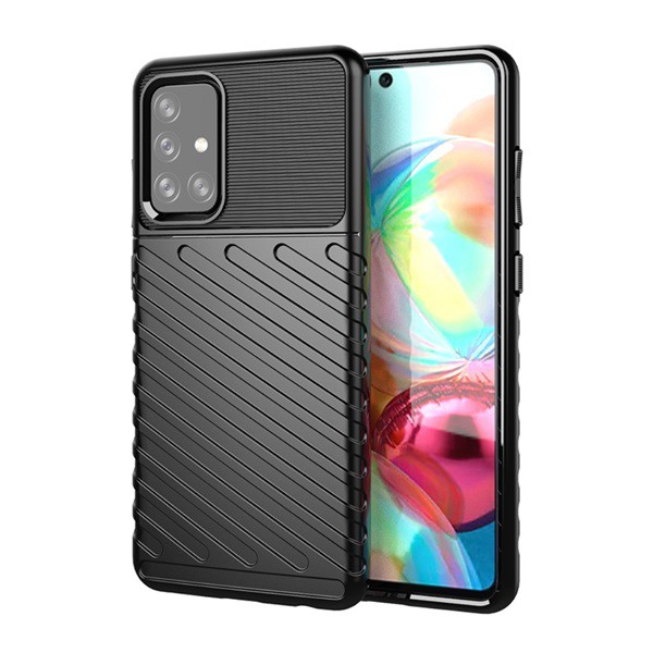 Szilikon telefonvédő (közepesen ütésálló, csíkos, dombor minta) FEKETE [Samsung Galaxy A72 5G (SM-A726F)] (5996591043005)