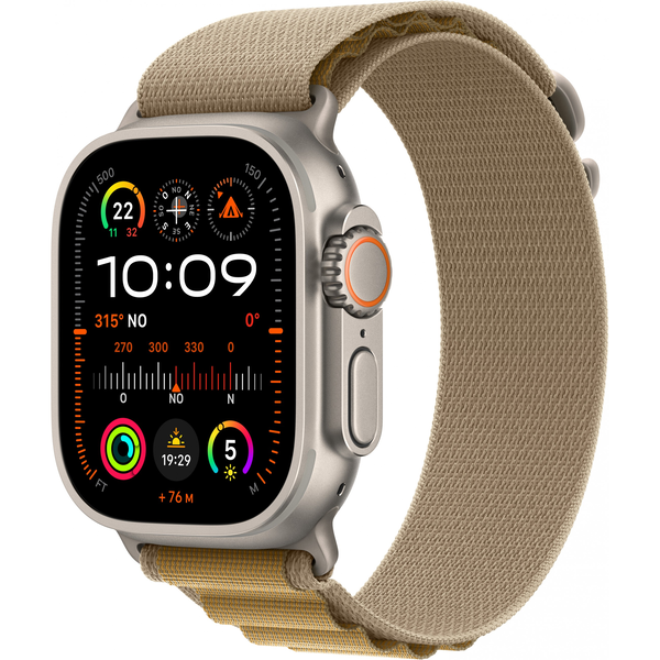 Apple Watch Ultra 2 GPS + Cellular 49 mm натурален титанов корпус, кафяв алпийски каишка S