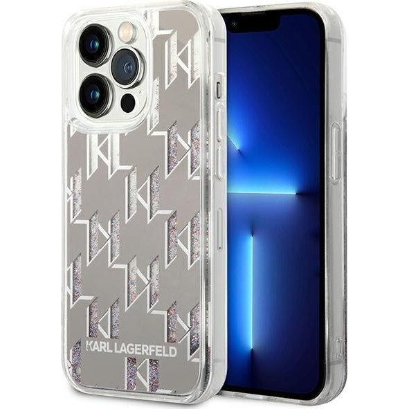 Karl Lagerfeld Liquid Glitter Monogram Apple iPhone 14 Pro Max hátlap tok, ezüst (KLD1151)