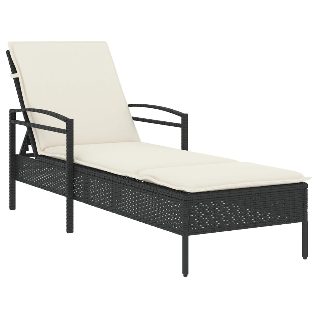 fekete polyrattan napozóágy párnával 63x200x81 cm (368299)