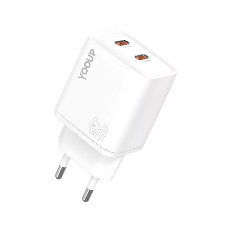 Yooup NC63-F 2x USB-C Hálózati Gyorstöltő Adapter 40W - Fehér (NC63-F)