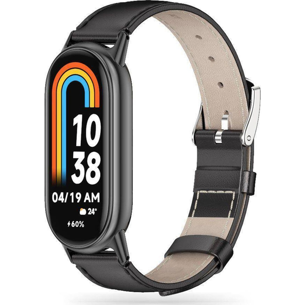 Xiaomi Mi Smart Band 8, bőr pótszíj, állítható, TP LeatherFit, fekete