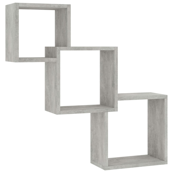 betonszürke kocka alakú szerelt fa fali polcok 68x15x68 cm