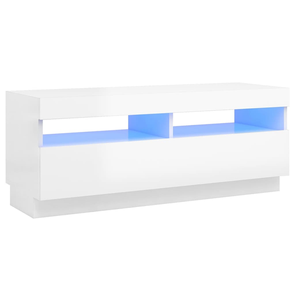 vidaXL Szafka TV z oświetleniem LED, biel z połyskiem, 100x35x40 cm